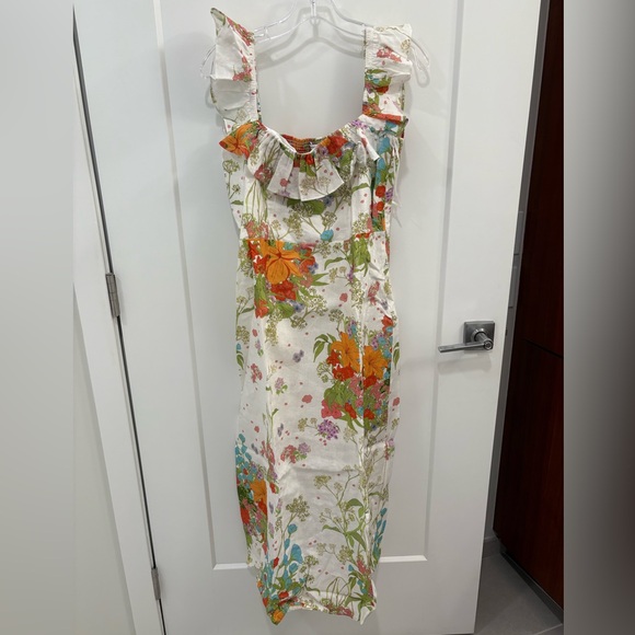 & Other Stories Floral Ruffle Linen Midi Dress Size 8 - Picture 3 of 12